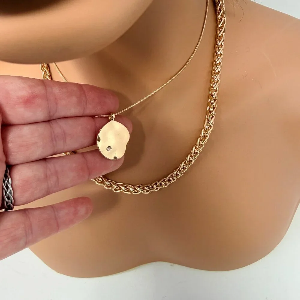 Vtg Gold Tone Rhinestone Pendant Layered Necklaces &‎ Earrings Set Shelli Segal